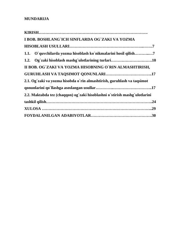 YOZMA HISOBLASH ALGORITMINI OʻRGATISH