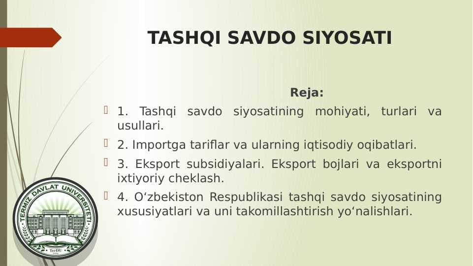 TASHQI SAVDO SIYOSATI