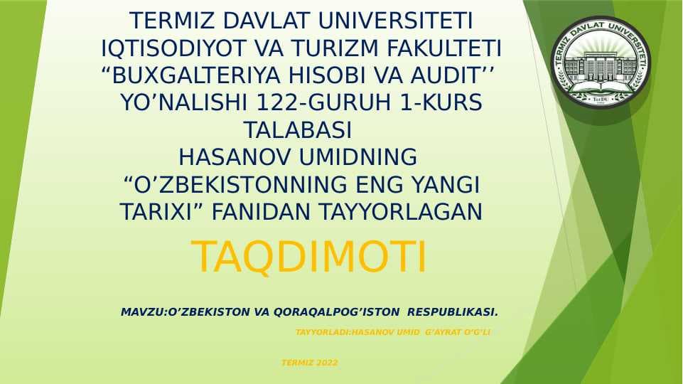 O’ZBEKISTON VA QORAQALPOG’ISTON RESPUBLIKASI