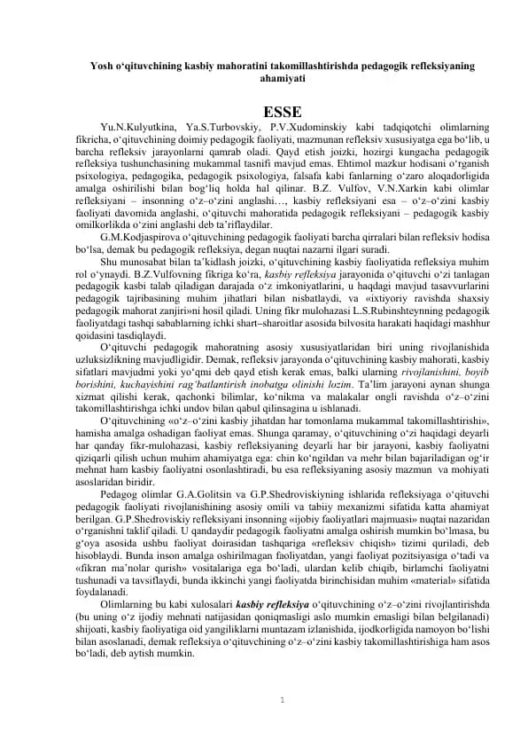 Pedagogik refleksiya va uning ahamiyati