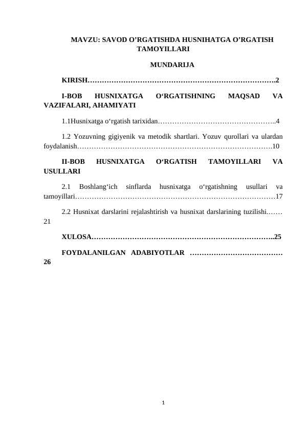 SAVOD O’RGATISHDA HUSNIHATGA O’RGATISH TAMOYILLARI