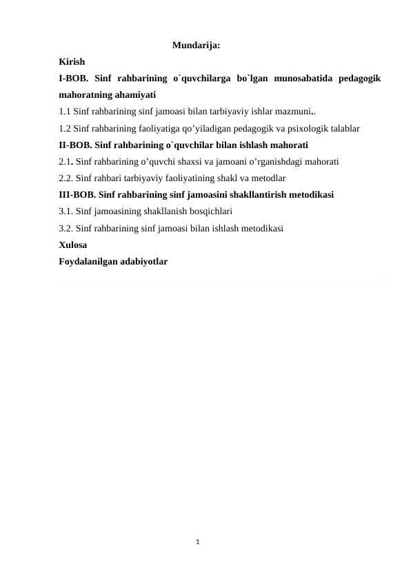Sinf rahbarining tashkilotchilik faoliyati