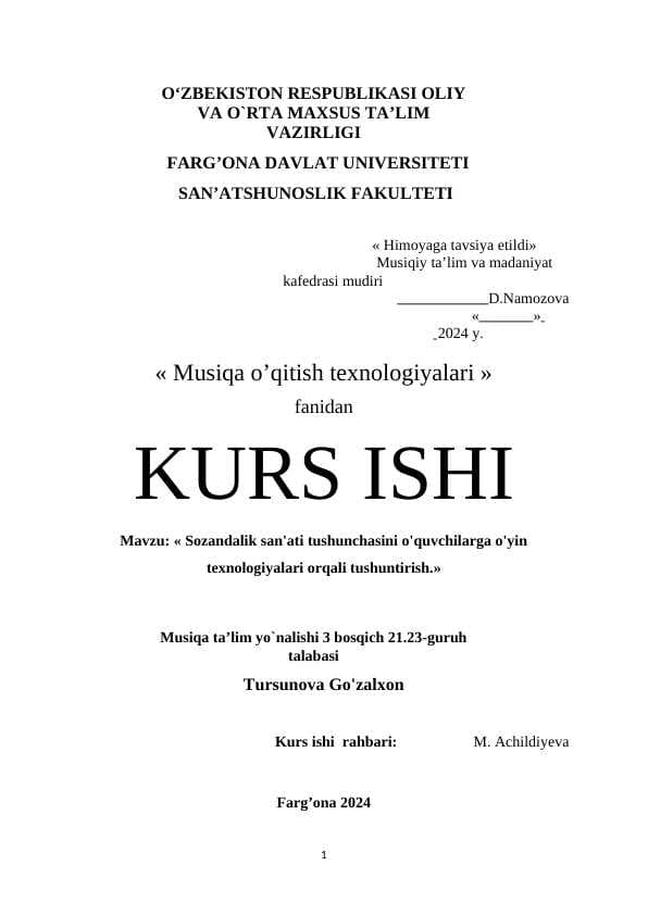 Sozandalik san'ati tushunchasini o'quvchilarga o'yin texnologiyalari orqali tushuntirish