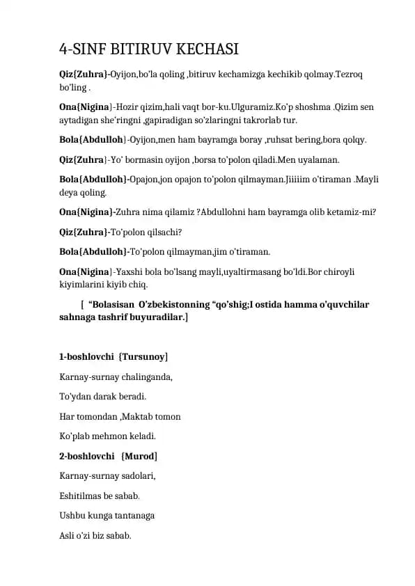 4-sinf bitiruv ssenariysi