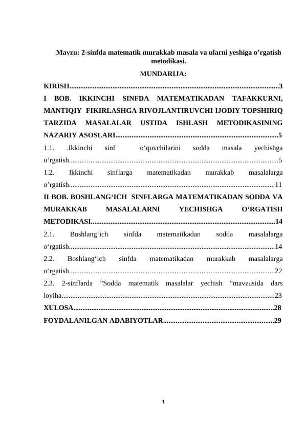 2-sinfda matematik murakkab masala va ularni yeshiga o’rgatish metodikasi