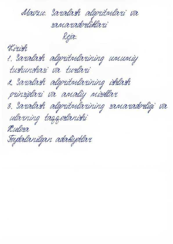 Saralash algoritmlari va samaradorliklari