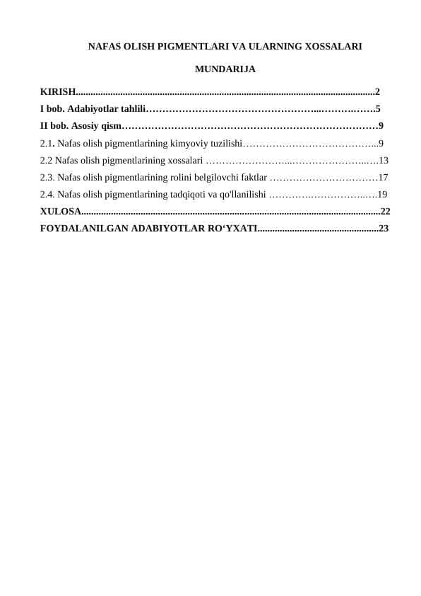 Nafas olish pigmentlari va ularning xossalari