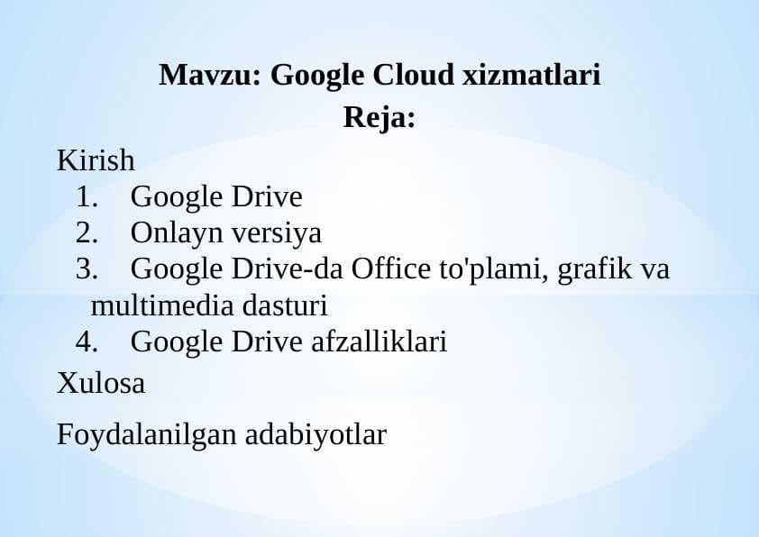 Google Cloud xizmatlari