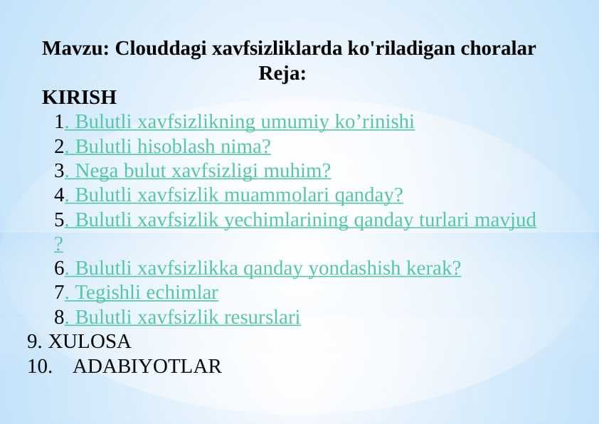Clouddagi xavfsizliklarda ko'riladigan choralar