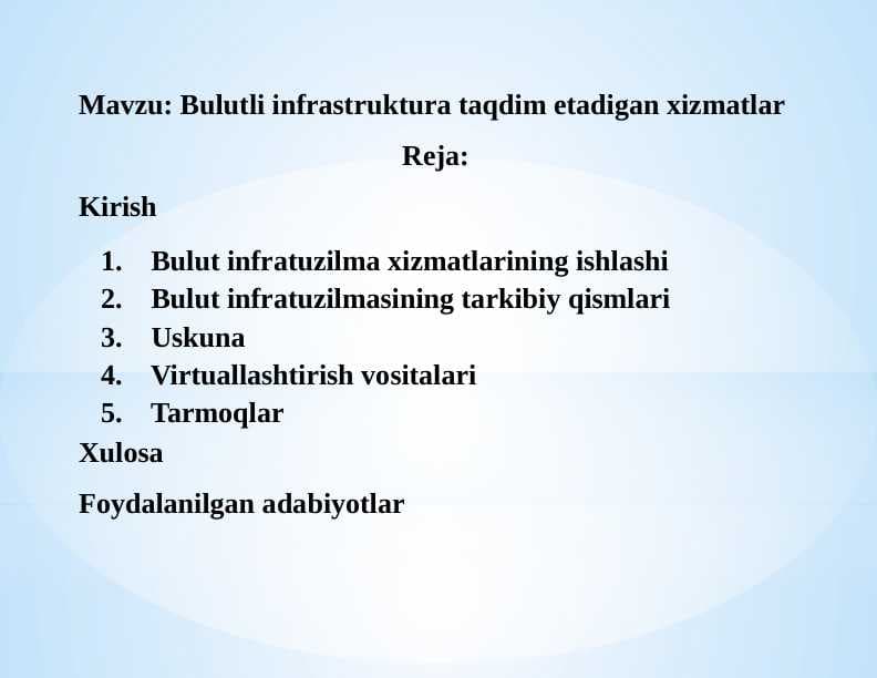 Bulutli infrastruktura taqdim etadigan xizmatlar