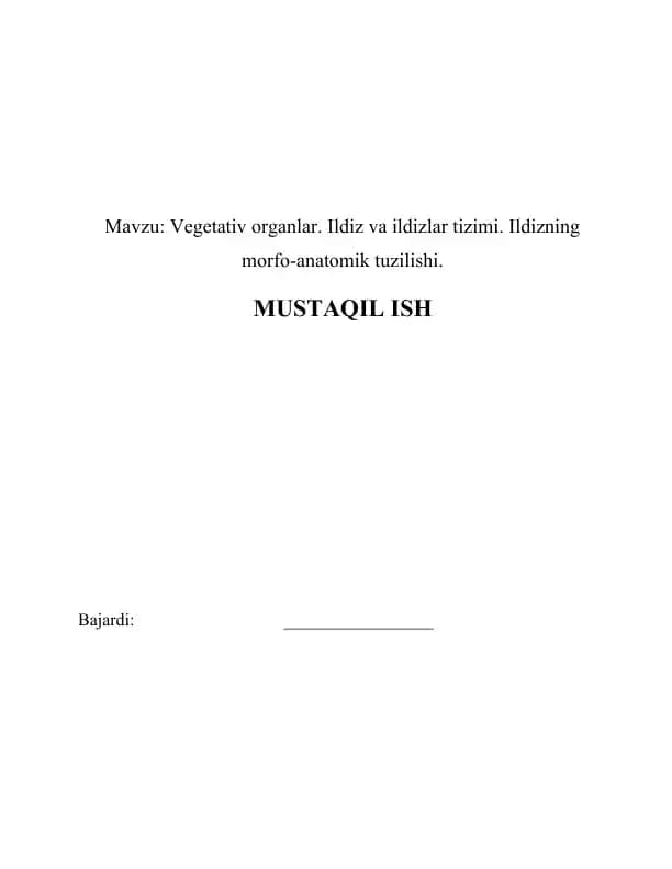 Vegetativ organlar tavsifi