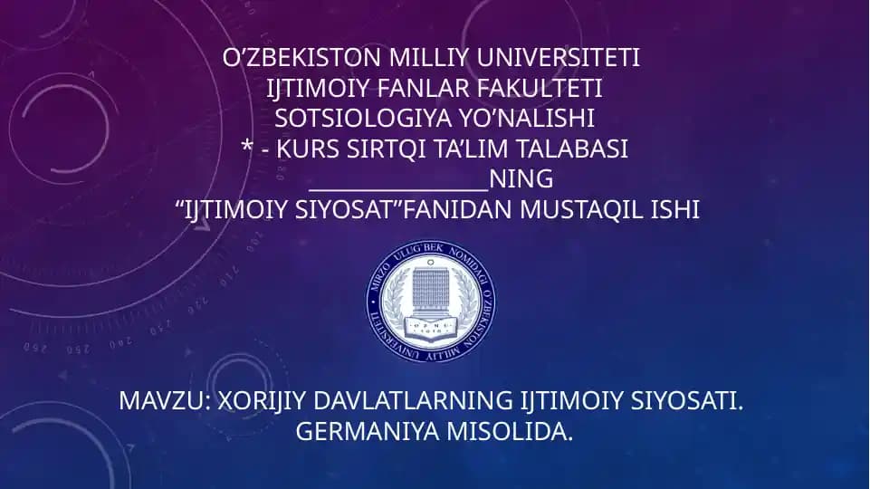 Xorijiy davlatlarning ijtimoiy siyosati. Germaniya misolida