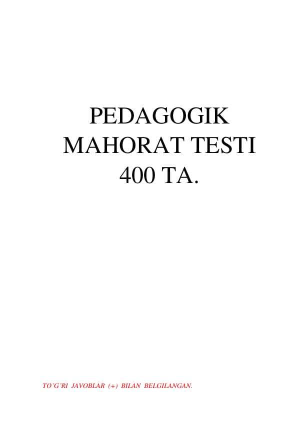 PEDAGOGIK MAHORAT TESTI 2024. 400 TA.