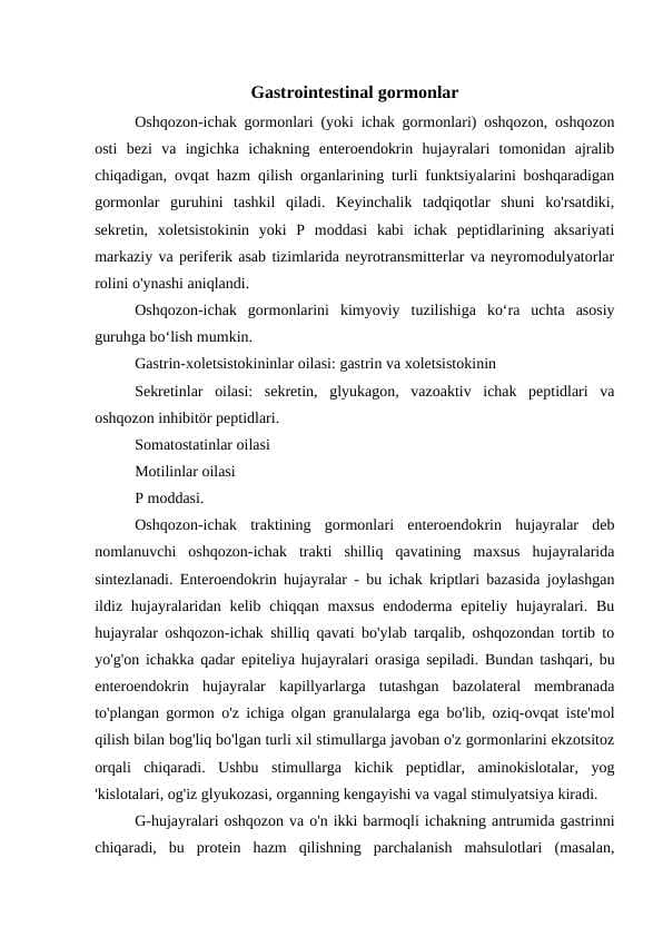 Gastrointеstinal gormonlar