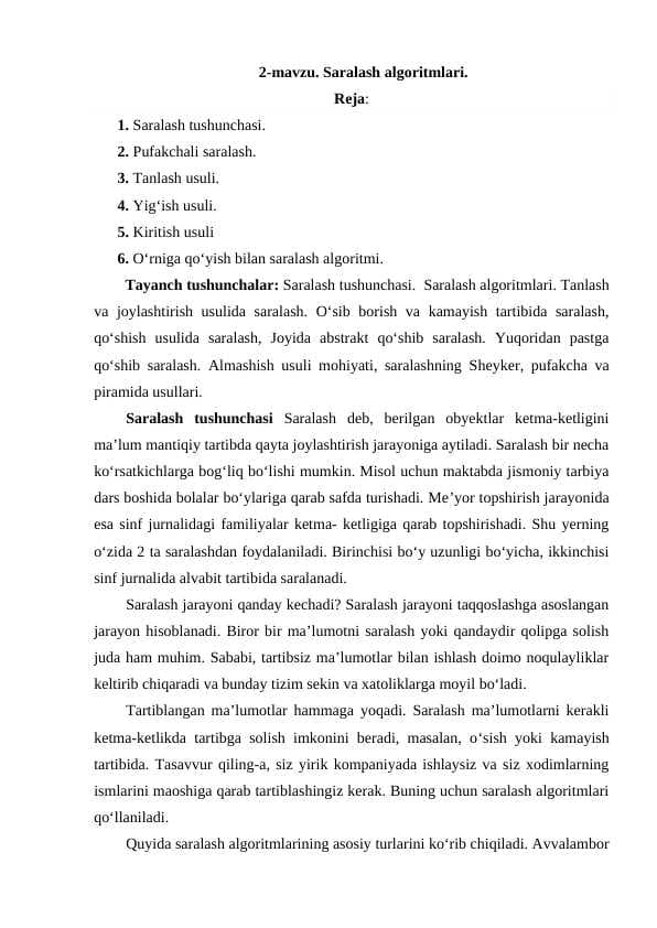 Saralash algoritmlari