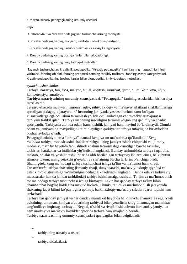 Kreativ pedagogikaning umumiy asoslari
