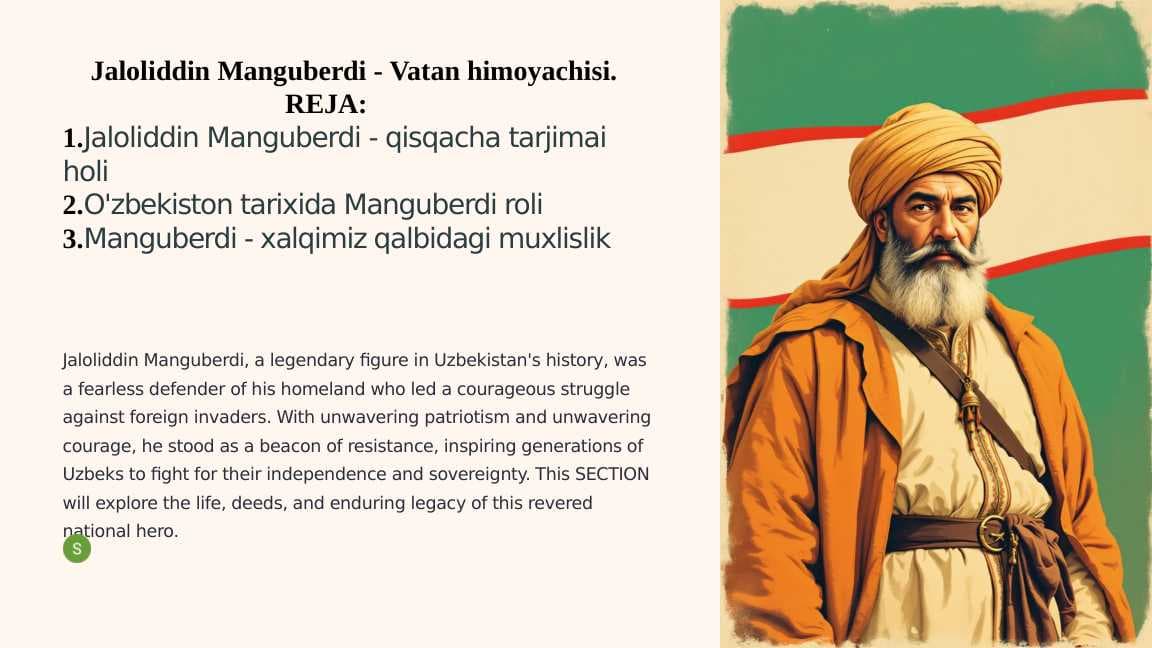 Jaloliddin Manguberdi - Vatan himoyachisi.