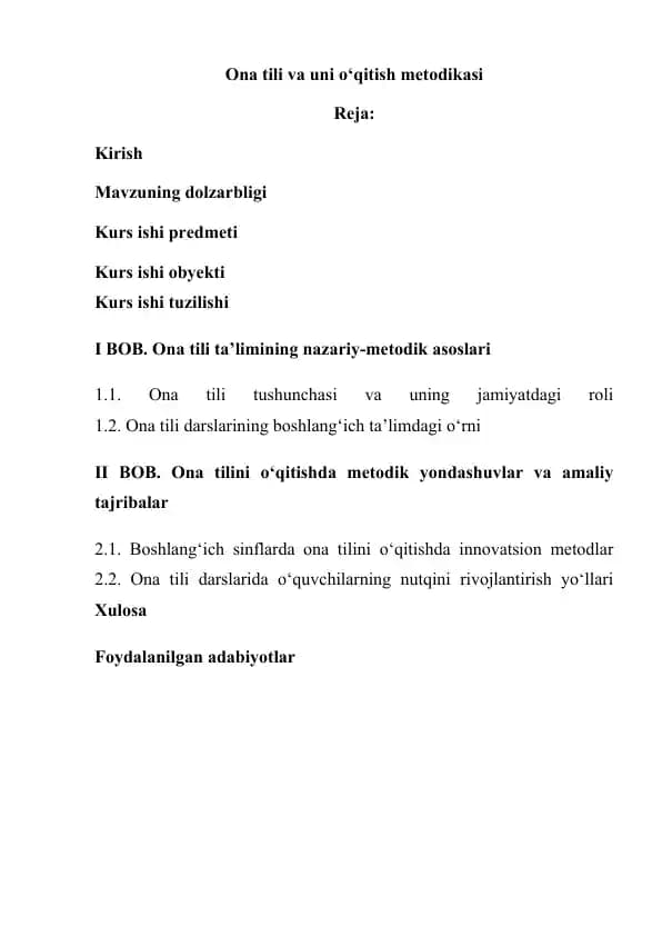 Ona tili va uni o‘qitish metodikasi