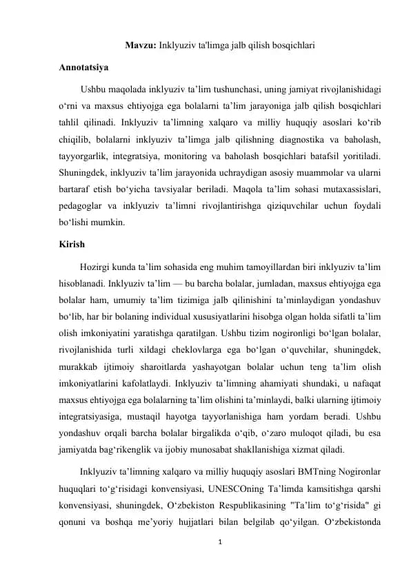 Inklyuziv ta'limga jalb qilish bosqichlari.