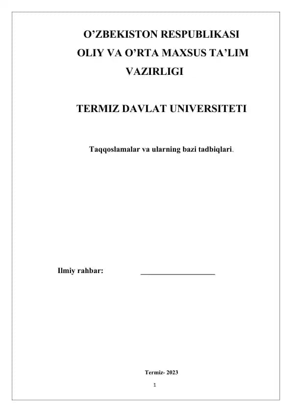 Taqqoslamalar va ularning bazi tadbiqlari