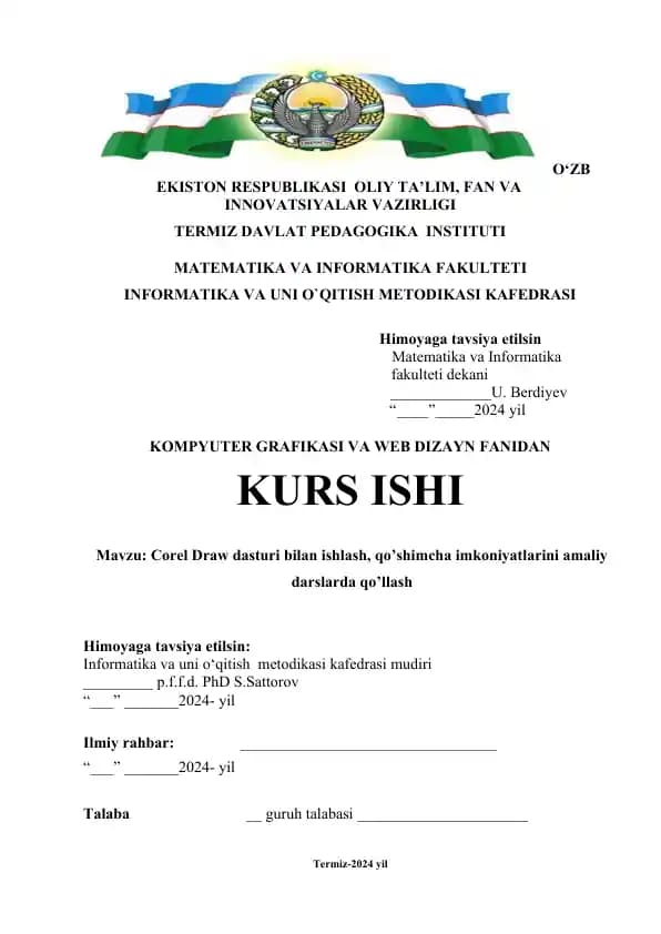 Corel Draw dasturi bilan ishlash, qo’shimcha imkoniyatlarini amaliy darslarda qo’llash