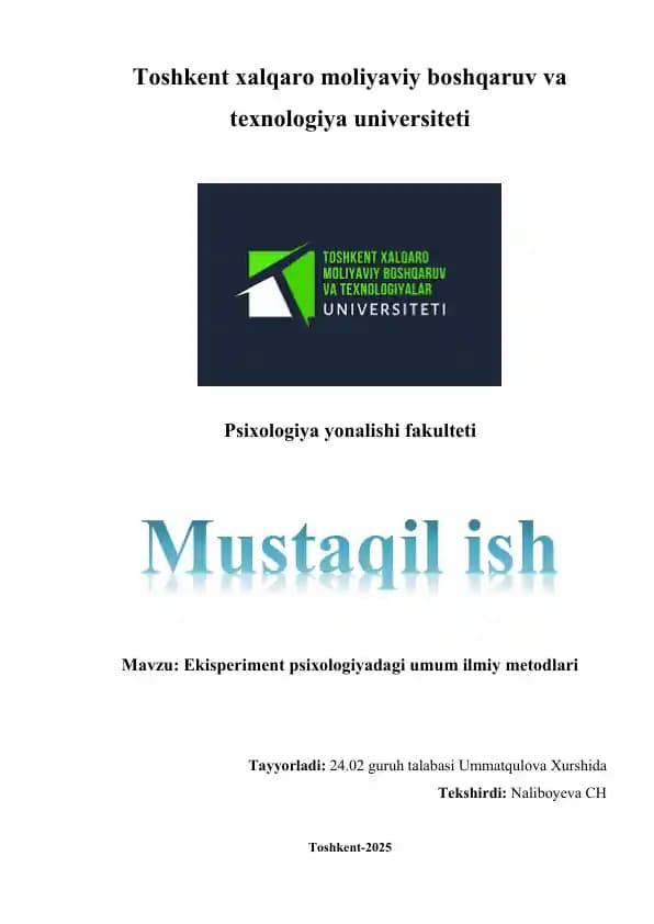 Eksperiment psixologiyadagi umum ilmiy metodlari