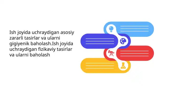 Ish joyida uchraydigan asosiy zararli tasirlar va ularni gigiyenik baholash