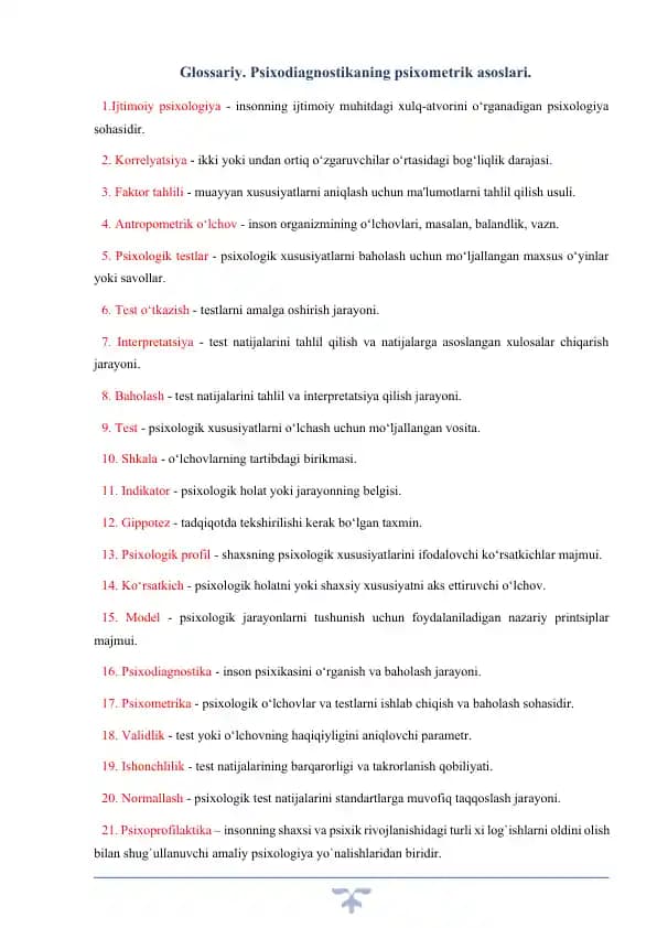 Psixodiagnostika Glossariyasi
