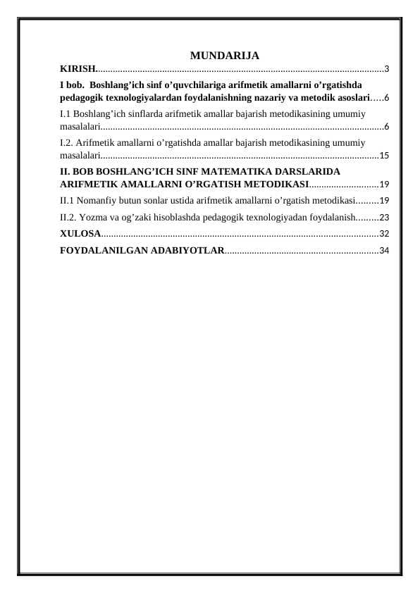 Boshlangʻich sinf oʻqituvchilarga arfimetik amallarni oʻrgatish