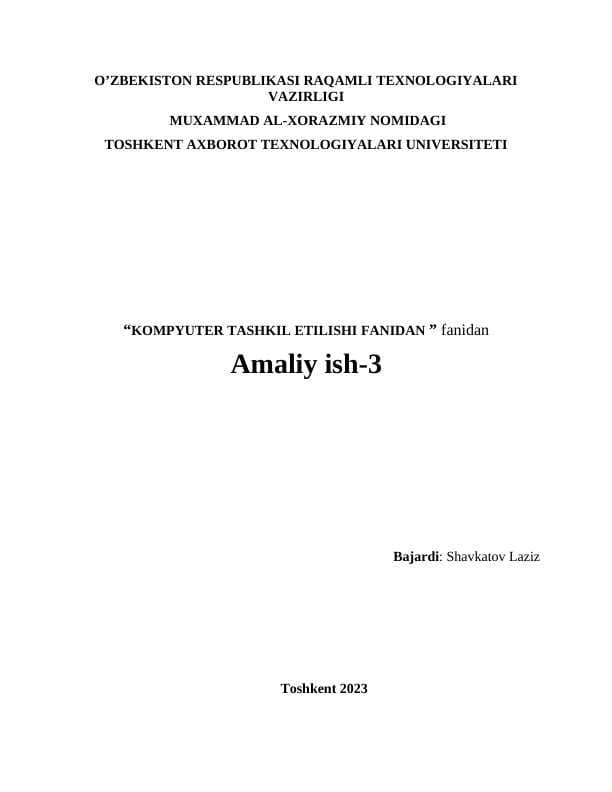 KOMPYUTERNI TASHKIL QILISHNING ARIFMETIK ASOSLARI