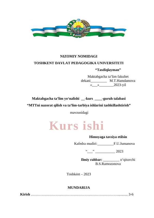 MTTni nazorat qilish va taʼlim tarbiya ishlarini tashkillashtirish