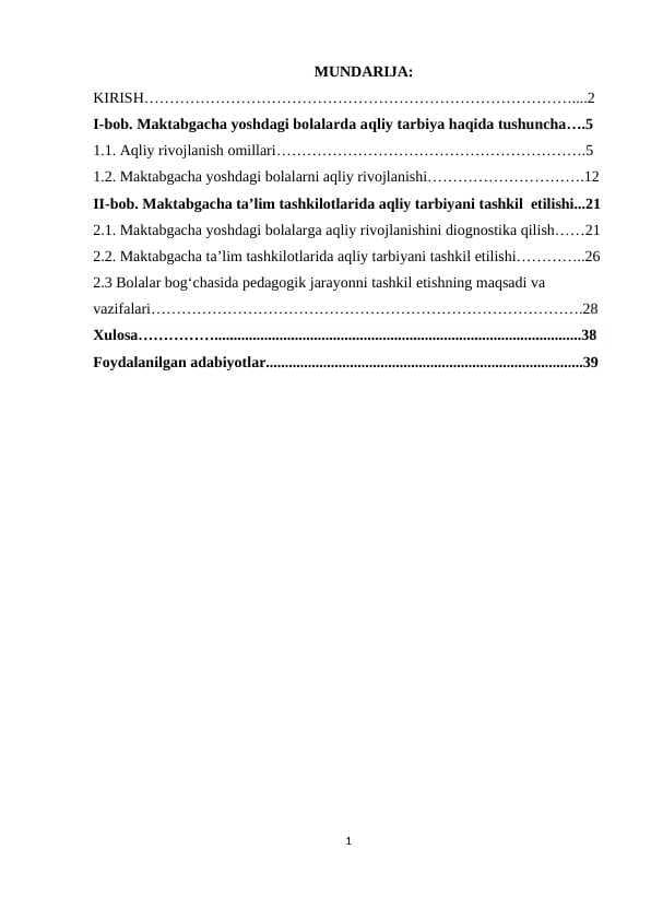 Maktabgacha yoshdagi bolalarda aqliy tarbiyalash
