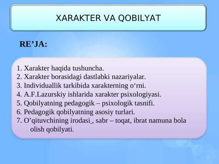 XARAKTER VA QOBILYAT.