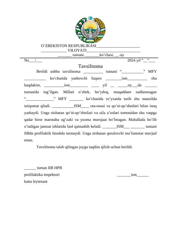 Tavsifnoma namuna
