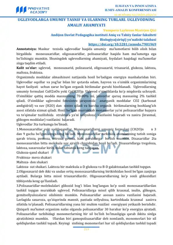 Uglevodlarga umumiy tasnif va ularning turlari