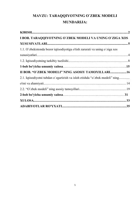 TARAQQIYOTNING O`ZBEK MODELI