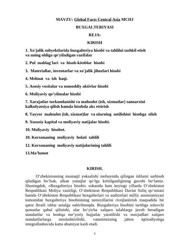 Global Facts Central Asia MCHJ BUXGALTERIYASI