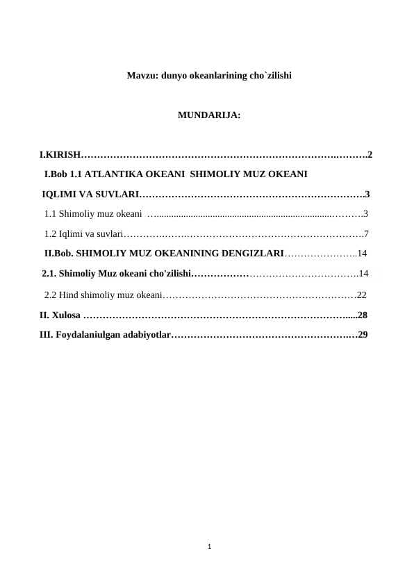 Dunyo okeanlarining cho`zilishi