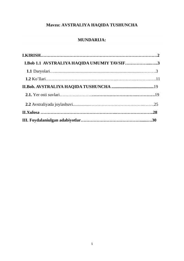 AVSTRALIYA HAQIDA TUSHUNCHA