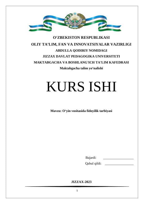 O’yin vositasida fidoyilik tarbiyasi