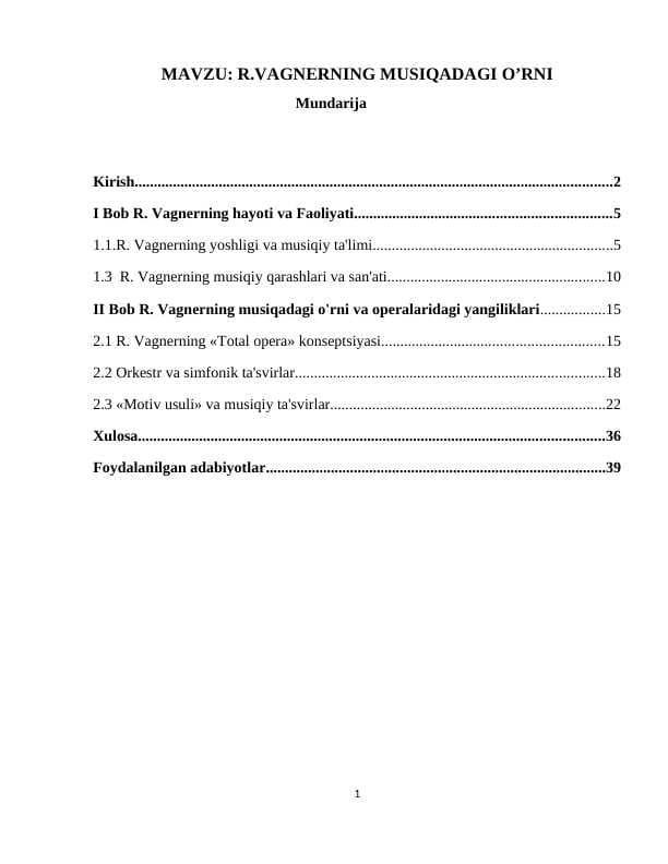 R.VAGNERNING MUSIQADAGI O’RNI