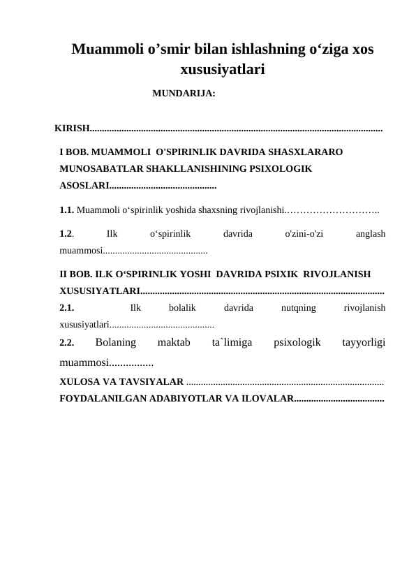 Muammoli oʻsmir bilan ishlashning oʻziga xos xususiyatlari
