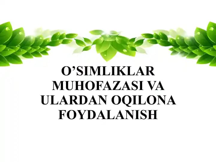 O’simliklar Muhofazasi va Ulardan Oqilona Foydalanish