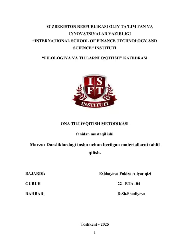 Darsliklardagi insho uchun berilgan materiallarni tahlil qilish.