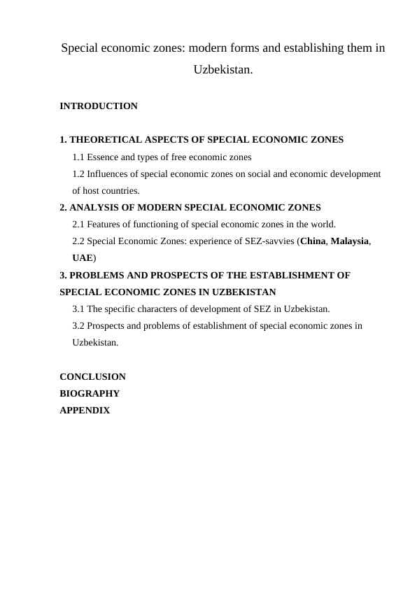 Special economic zones: modern forms and establishing them in Uzbekistan.