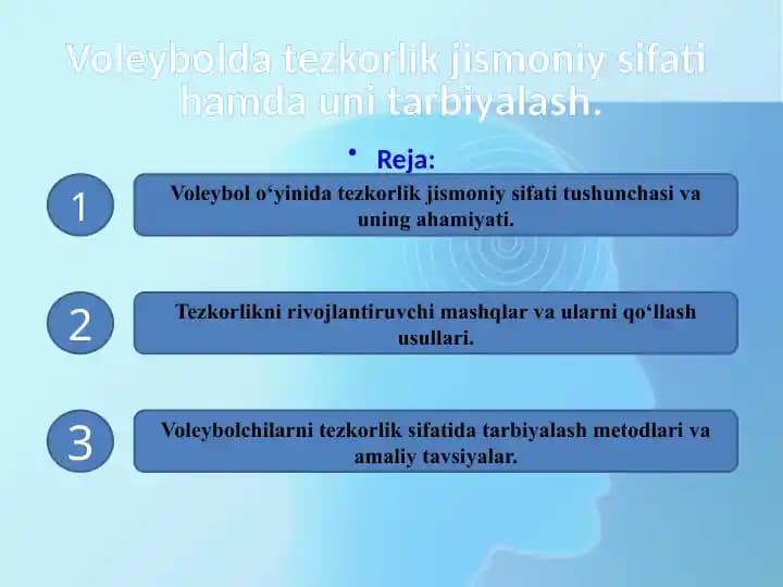 Voleybolda tezkorlik jismoniy sifati  hamda uni tarbiyalash.
