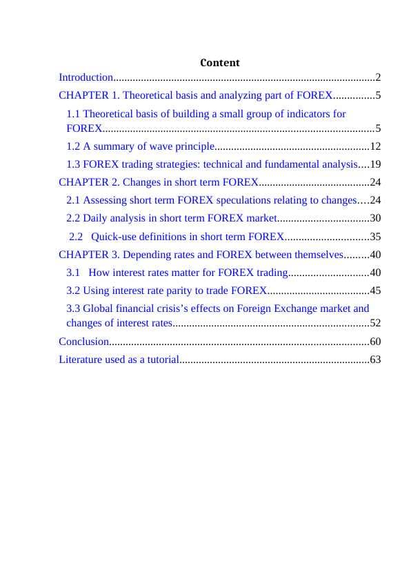 Theoretical basis and analyzing part of FOREX
