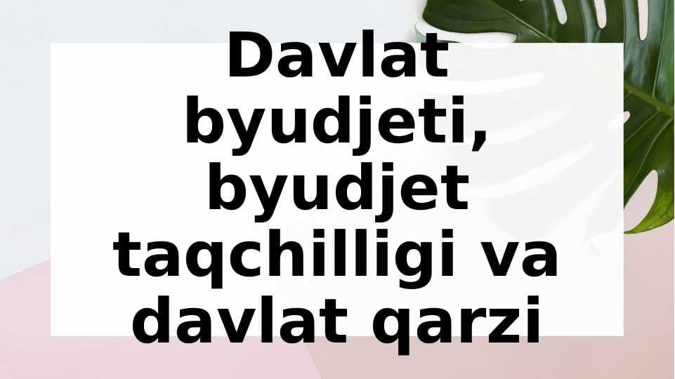 Davlat byudjeti, byudjet taqchilligi va davlat qarzi