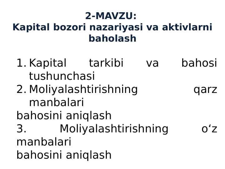 Kapital bozori nazariyasi va aktivlarni baholash