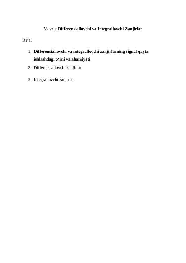 Differensiallovchi va integrallovchi zanjirlar